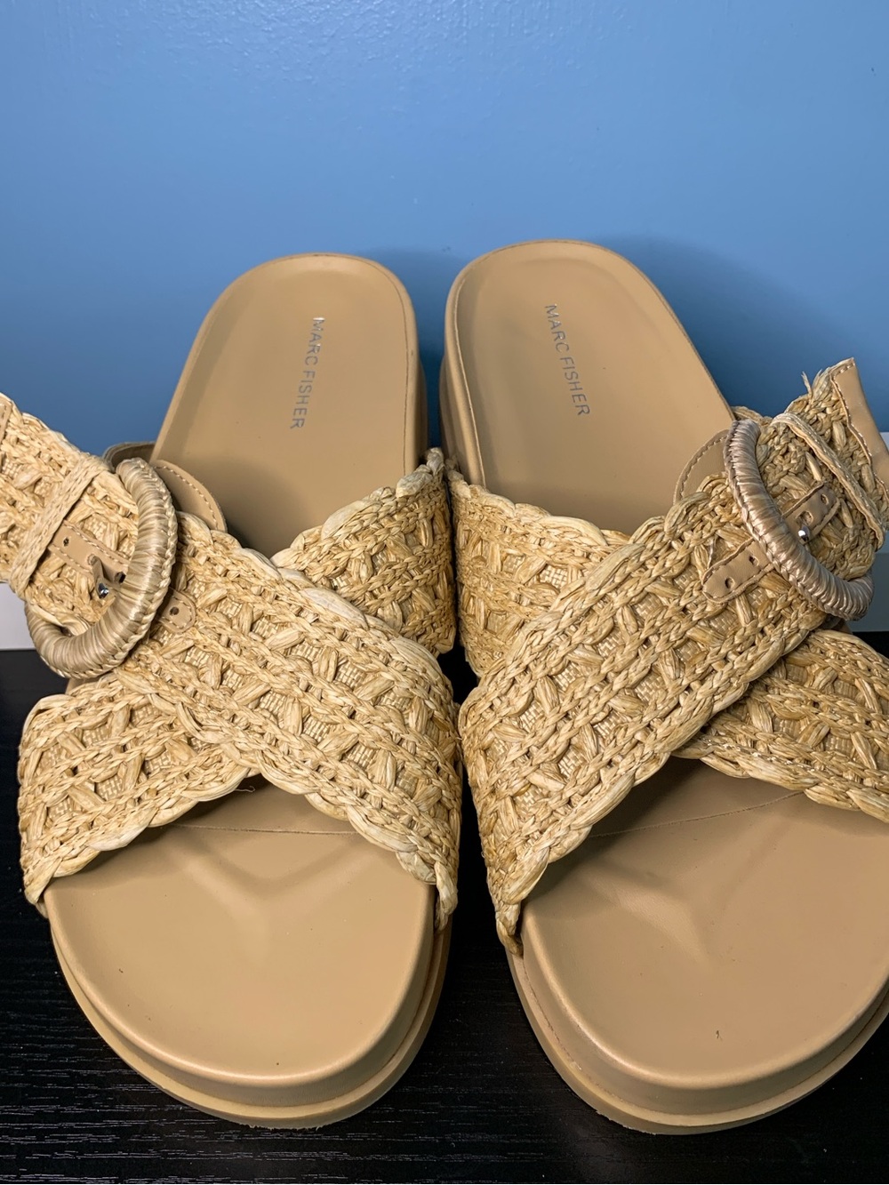 Marc Fisher Tan Braided Slide Mules with Buckle